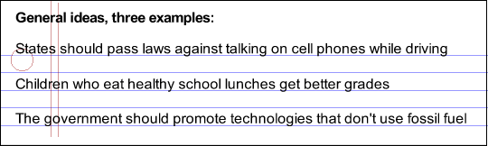 search topic example showing three example sentences, one of which reads, states should pass laws against talking on cell phones while driving