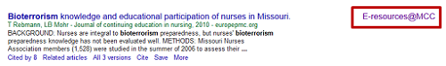 screenshot highlighting the E-resources@MCC link