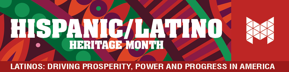 Hispanic Latino Heritage month banner 2023 with the text Latinos: Driving prosperity, power, and progress in America.