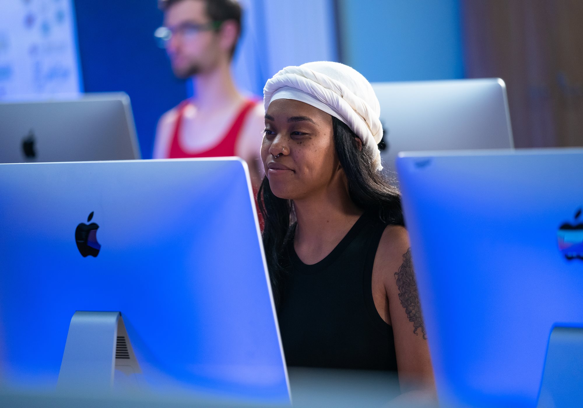 Female student looking at monitor