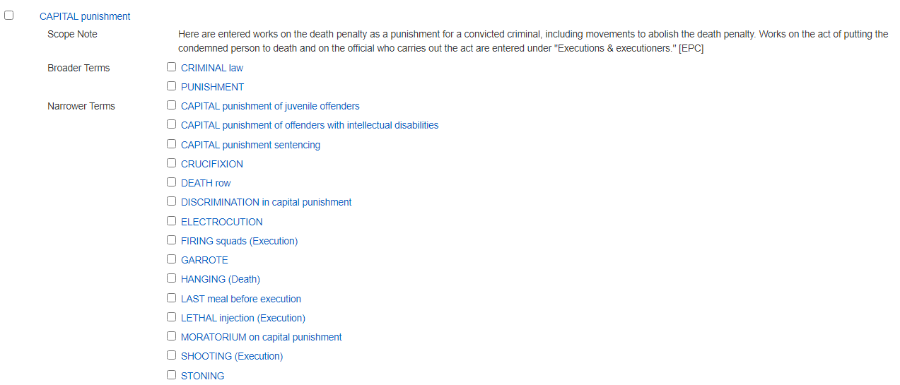 broader and narrower terms for capital punishment