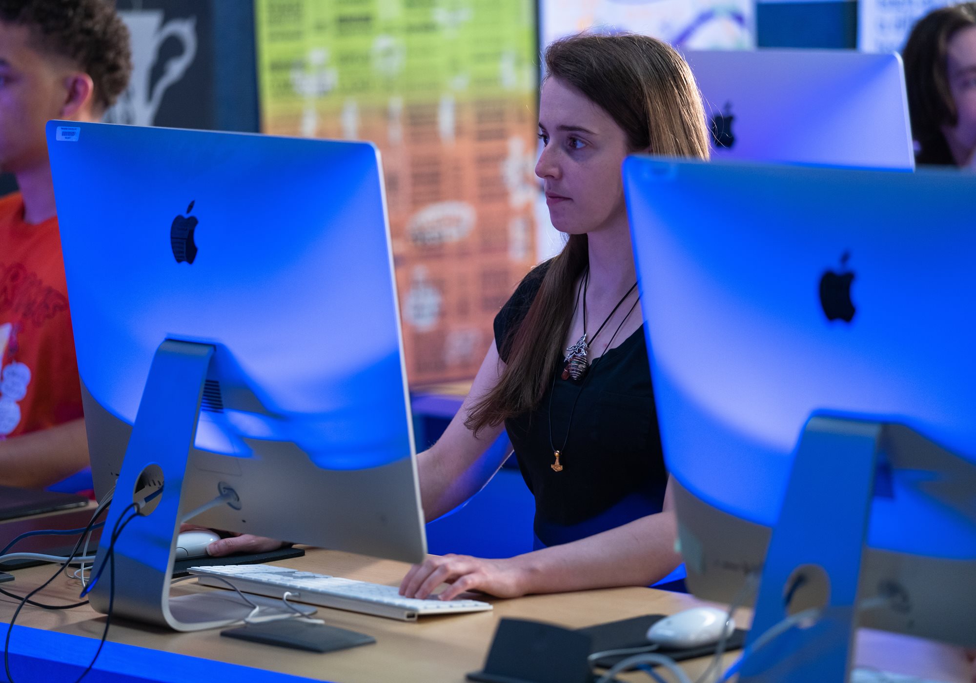 Female student looking at monitor