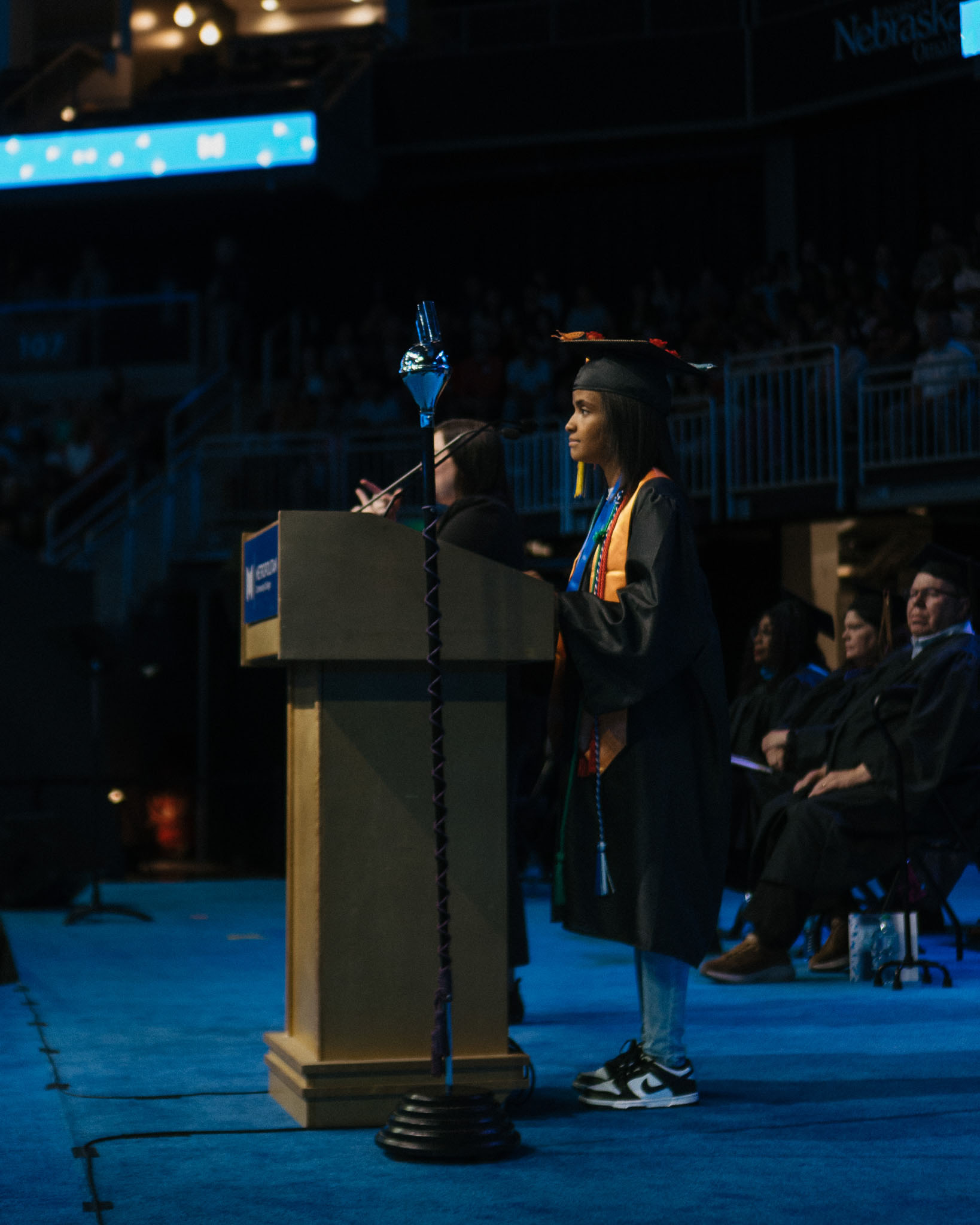 Student speaker on stage